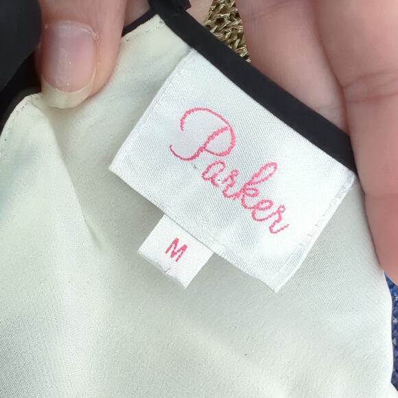 Parker Black Ivory Colorblock 100% Silk Crosby Dress Women's Medium High Neck - Picture 8 of 10